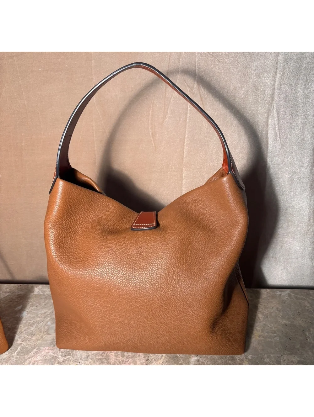 Dooney & Bourke Pebbled Leather Hobo Shoulder Bag with Matching Wristlet - Cognc